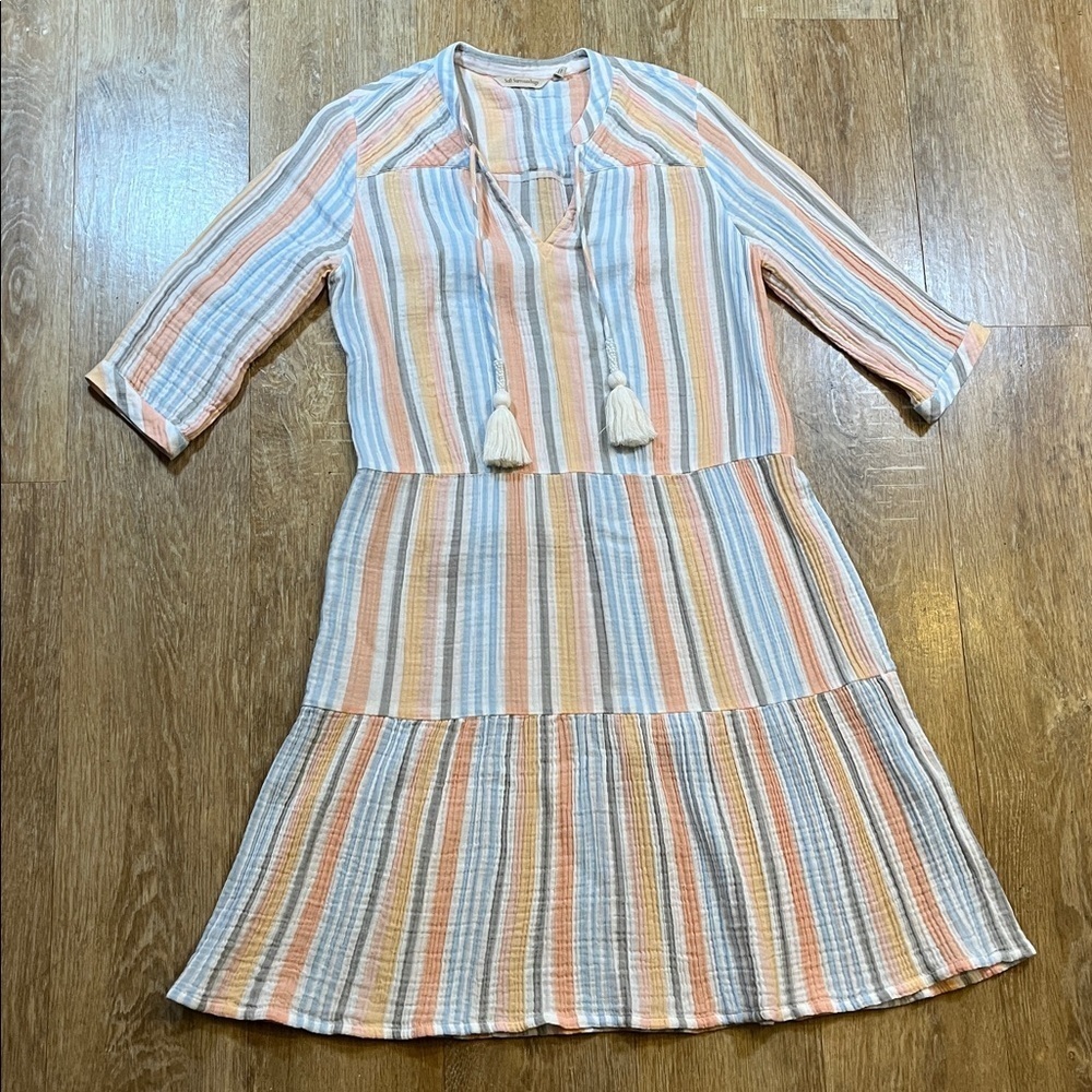 Soft Surroundings Laguna Gauze Stripe Dress Multi Color Petite Small EUC Cotton - Picture 5 of 16